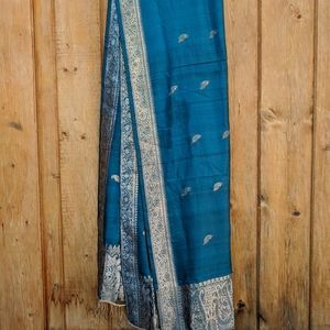 Turquoise and metallic gold silk scarf